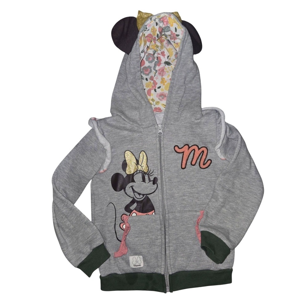 Disney Minnie Mouse Girls Full Zip Hoodie Gray Size 6 Bow Ears Fleece